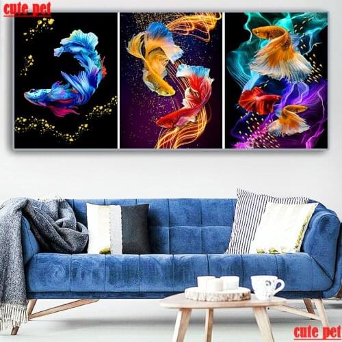 3PCS Diy Diamond Painting Koi Cross Stitch kits 5D Goldfish DIY Embroidery Mosaic pattern Rhinestone cross stitch Decoration