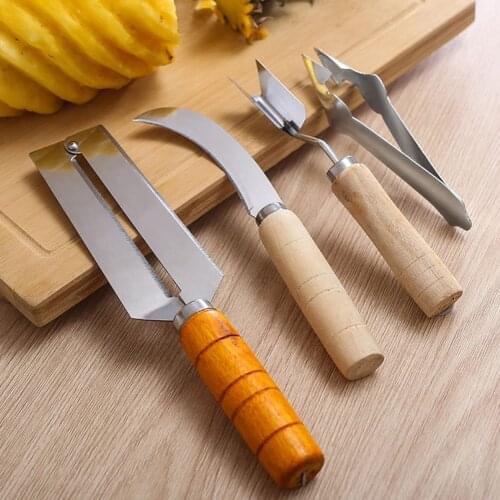 4pcs/Set Stainless Steel Creative Pineapple Peeler Seed Remover Easy Sugarcane Knife Cutter Vegetable Fruit Salad Tools