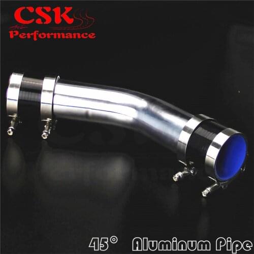 45 Degree 63mm 2.5" Aluminum Intercooler Piping pipe Tube hose + Silicone hose w/ T-clamps
