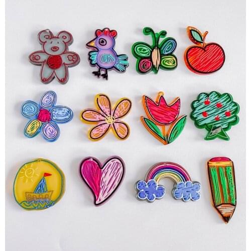 Acrylic Plastic Cartoons Flat Back Pendant Earring Accessories Eardrop Necklace Charms Jewelry Making Supplies Diy Material 6pcs