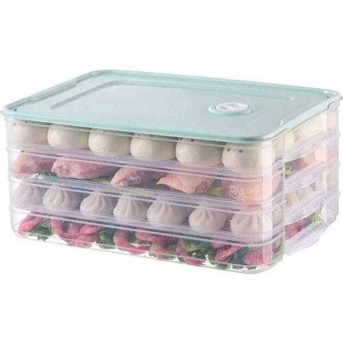 Four Layer Dumpling Boxes Storage Tray Food Container Box to Keep Freeze Dumpling Storage Plastic Boxes Cool,Green
