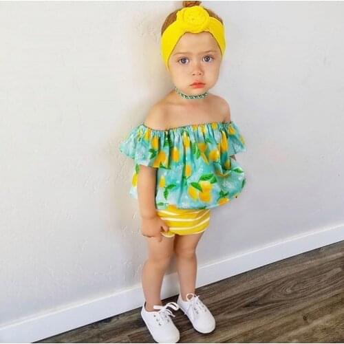 Baby Girl Clothes Toddler Kids Baby Girls Off Shoulder Lemon Print Top Shorts Pants Outfit Clothes