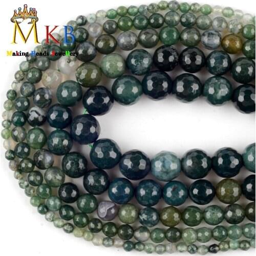Faceted Moss Agates Loose Beads Natural Stone Beads for Jewelry Making 4mm-12mm Diy Bracelet Necklace Accessories 15"