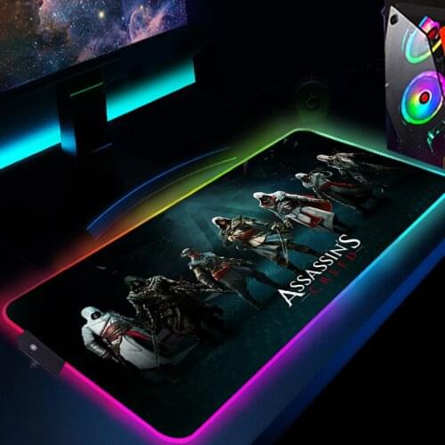 Assassins Creed RGB Mouse Pad Gaming Accessories Rubber LED Lighting Gamer Mousepad Large 900x400 Mouse Mat XXL Desk CSGO Table