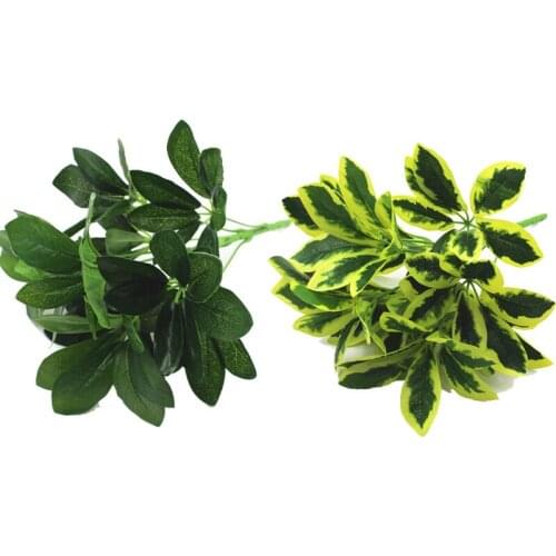 Artificial Plant 9 branches Yellow Green Branch Tree Bonsai PlastIc Leaf Shaped Plant for Garden Decoration