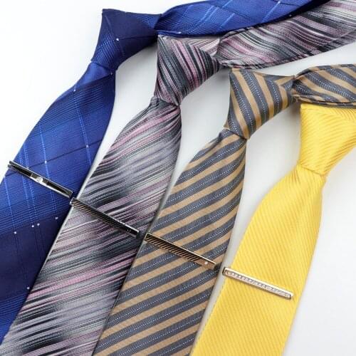 Tie&Clip Set Fashion Formal Striped Dot Necktie Clip 8cm Men Business Party Banquet Ties Design Gravata Arrow Tie Cool Match Hot
