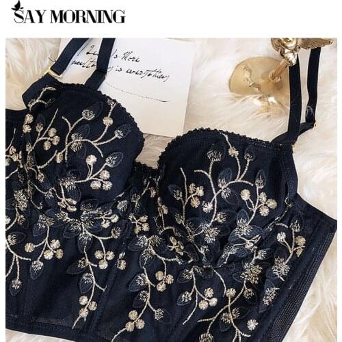 SAY MORNING Retro embroidery flower bralette lace thin bra and panties set sexy white fairy wide-breasted adjustable underwear