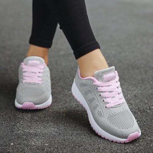 Summer Breathable Lady Ladies Sport Shoes Sneakers Women Running Shoes for Sports for Women Gray Pink Trainers Deporte GMB-1686
