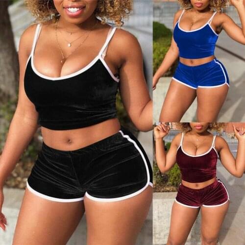 2020 HOT Female Sportwear Yoga Sets Brand Womens Sexy Sling Tank Tops Plain Trim Striped Bodycon Elastic Waist Shorts 2pcs