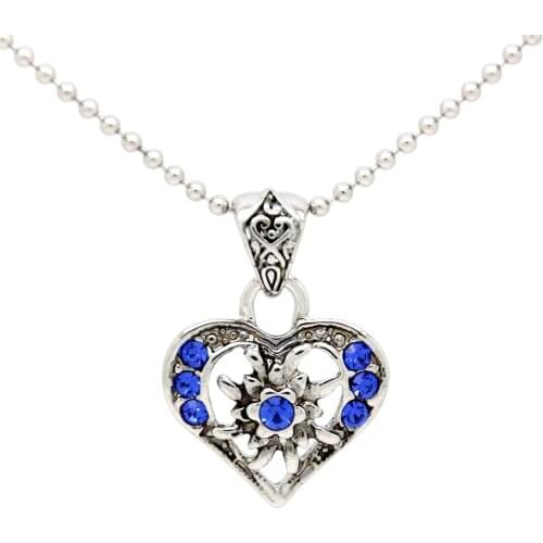 Fashion Hot Blue Rhinestone Heart Pendant Necklace Honey Edelweiss Tibet Pendant Statement Necklace Jewelry FN0061-11
