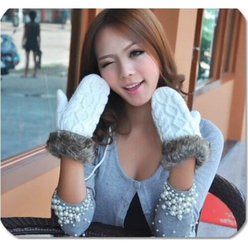 G-1 Fashion Ladies' Winter Knitted Fur Gloves Mittens,Free Shipping