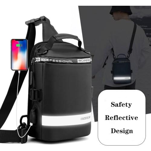 High Quality Nylon Chest Bag For Men 2021 New Letter Waterproof Chest Pack With USB Interface Unisex Multifunction Crossbody Bag