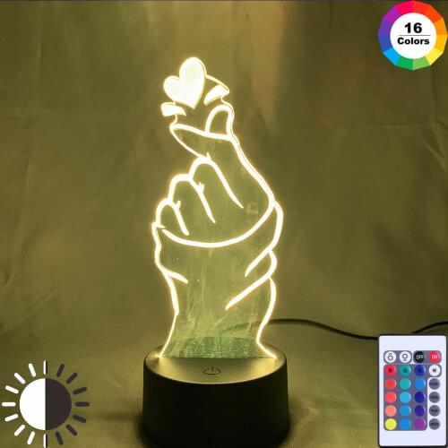 3D Finger Heart LED Night Light for Home Decoration Color Color Changing Touch Sensor Nightlight Cool Birthday Gift Lamp