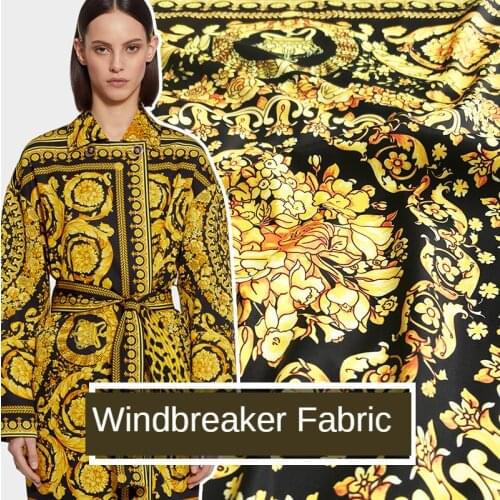 New printed polyester fabric for dress autumn and winter gold rococo windbreaker fabric handmade DIY custom clothing fabric