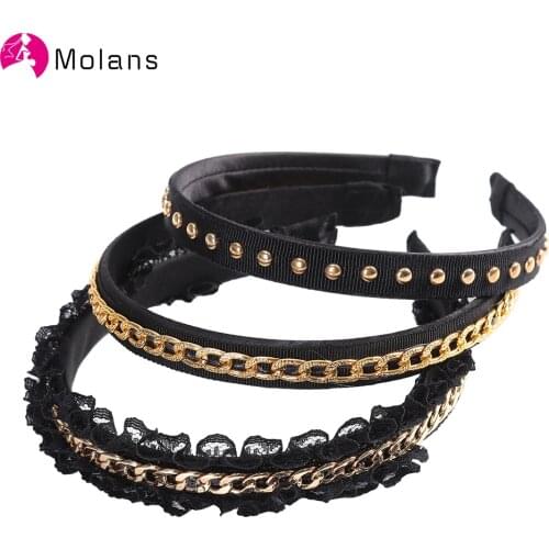 Molans Chain Headband Non-slip Bezel Hair Hoop Lace Rhinestone Headband for Women Hair Band Hair Accessories