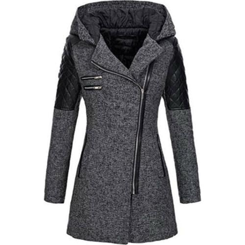 Womens warm jacket thick leather coat coat winter coat hooded zipper coat