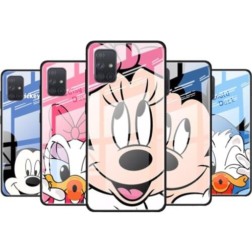 Mickey Minnie Couple for Samsung Galaxy S21 Ultra A71 A51 4G 5G A91 A81 A41 A31 A21 A11 A01 Tempered Glass Phone Case