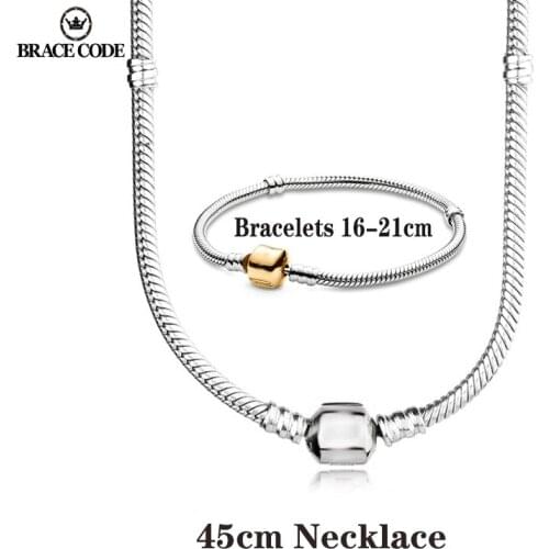 45CM Length Silver plated Charm Necklace Bracelets Snake Chain Fit Brand Original Pendant Necklaces For Women DIY Jewelry Gift