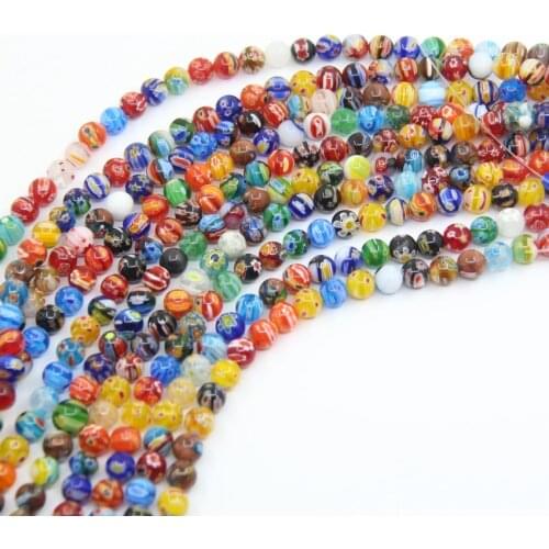 10strand/lot Multicolor Millefiori Flower Lampwork Round Beads,4/6/8/10mm Coloured Glaze Glass Craft Loose Bead Jewelry Making