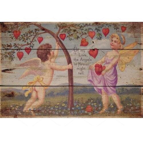 Retro Metal Painting Love Angel Tin Metal Signs Wall Art Tin Plate Poster Wall Sticker Cafe Kitchen Retro Plaque Decoration