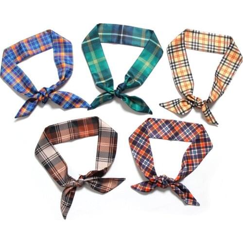 Retro Lattice Pattern Design Luxury Twill Silk 5*100cm Small Women Ribbon Scarf Art Print Hair Bags Handle Decoration Tie