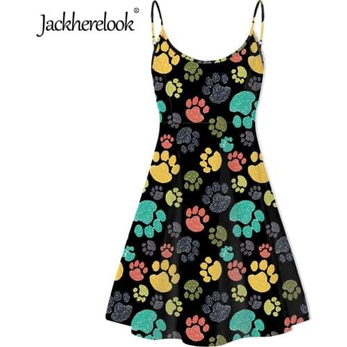 Jackherelook Paw Animal Design Sexy Women Sling Dress Strappy Summer Holiday Beach Casual Midi Ladies Sleeveless Sundress 2021