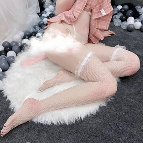 Sexy Mesh Stockings Women Sexy Lace Top Sheer Stay Up Knee Thigh High Silicone Stockings Fishnet Pantyhose Woman Hosiery