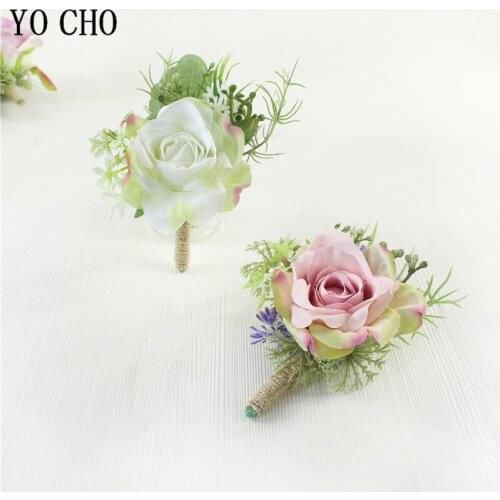 Wedding Boutonniere Mariage Homme Corsage Groom Brooch Flower Bracelet Bridesmaids Artificial Roses Silk Flowers Brooch Marriage
