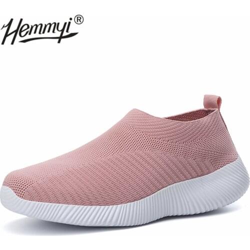 Light Comfortable Sock Shoes Woman Slip on Flat Shoes Loafers Pink Walking Soft Big Size 42 43 Women Sneakers Vulcanize Shoes