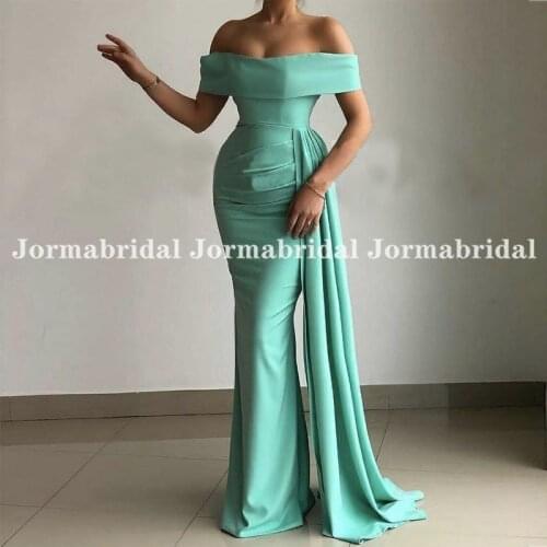 Off Shoulder Tiffany Evening Dresses With Streamer Abend Kleider Ladies Mermaid Long Formal Party Dress vestido fiesta largo