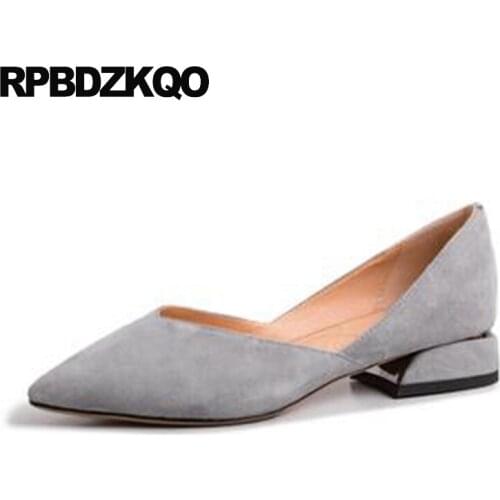 Foldable Ballet Flats Shoes Pointed Toe Ballerina 10 Footwear Women Breathable Large Size 2019 Latest Genuine Leather Suede Gray