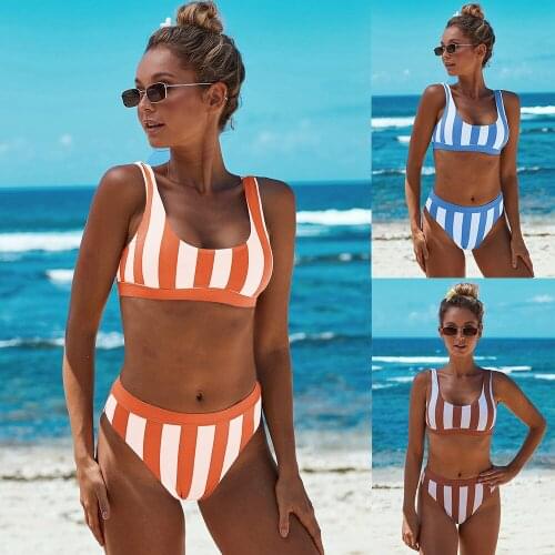 Color Stripe Bikini Womens 2021 New Sexy Bra Triangle Swimsuit High Fashion Swimwear Adult 2 Piece With Shorts Bathing Suit Set