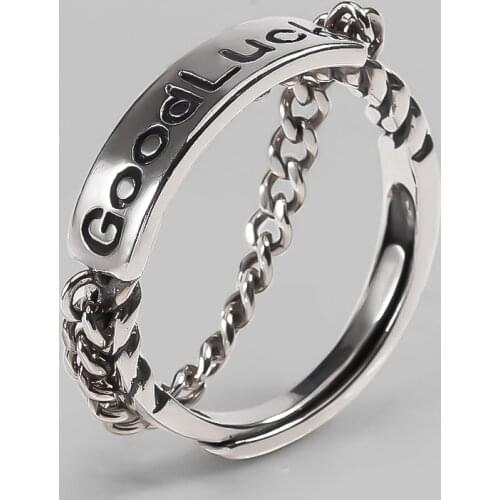 Ckysee Ethnic 925 Sterling Silver Rings Women Bridal Wedding Vintage Chain Bar Silver Rings Good Luck Engaved 925 Finger Jewelry