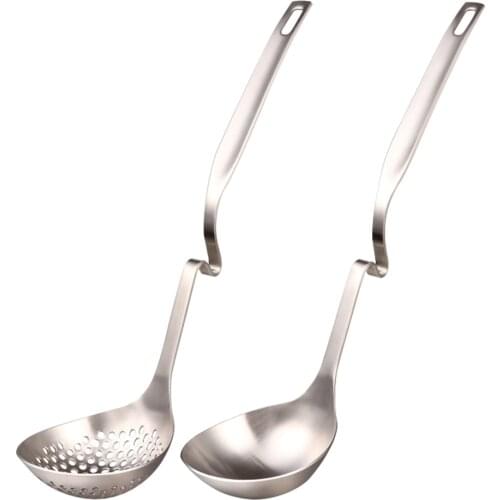 2Pcs Stainless Steel Long Handle Serving Soup Flatware Spoon Ladle Utensil Hotpot Colander Strainer Spoon For Cooking Hotpot