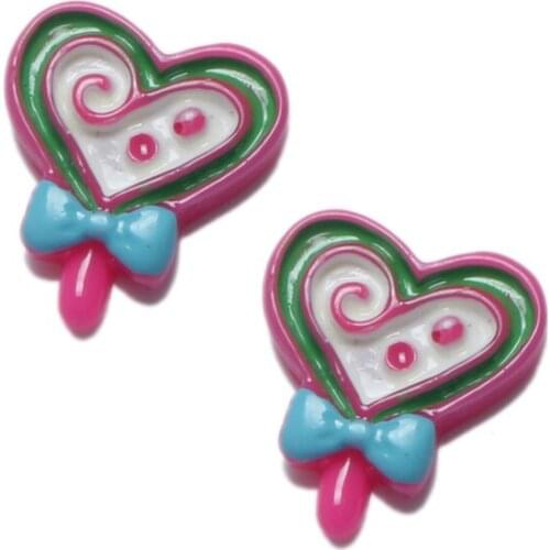 20Pcs Resin Heart Lollipop Decoration Crafts Beads Flatback Cabochon Scrapbooking DIY Embellishments Kawaii Diy Accessories