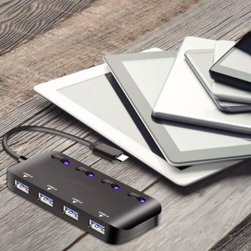 4 IN 1 USB 3.0 Hub Type-C Wired Hub Adapter Current Protection Data Splitter Expansion Desktop Laptop Adapter With LED Indicator