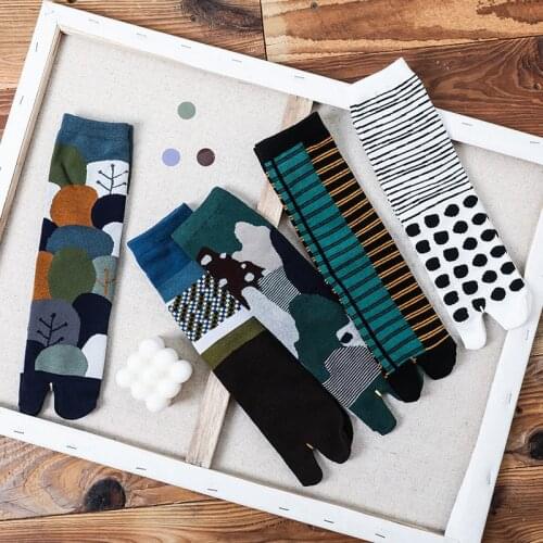 5 Pairs Mens Cotton Two Finger Socks Two Toe Short Socks Middle Tube