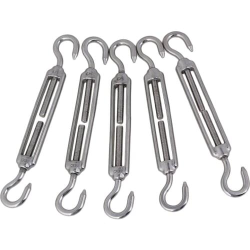 5Pcs Silver 304 Stainless Steel European Style Hook & Hook M5 Turnbuckles Adjustable Wire Rope Tensioners