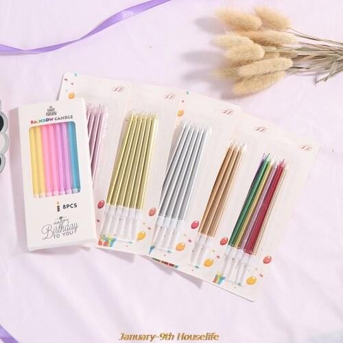 6 PCS Golden Long Pencil Cake Candle Safe Flames Kids Birthday Party Wedding Cake Candle Home Decoration Favor Supplies