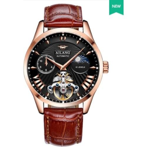 AILANG Luxury Lunar Phase Automatic Watch Men Chronograph Tourbillon Mens Skeleton Mechanical Watches Male Relogio Brand