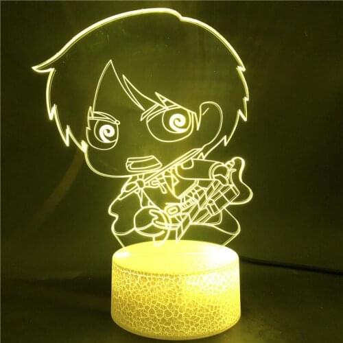 Acrylic Nightlight 3D LED Night Light Anime Eren Yeager Chibi Figure Home Decor Lamp Attack on Titan Bluetooth Control Kid Gift