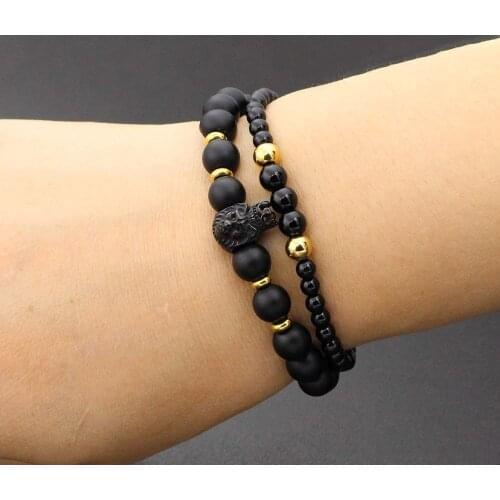 Distance Couple Bracelet Men Women Stainless Steel Lion Natural Stone Beads Strand Bracelets Bangles Friendship Jewelry Pulseras