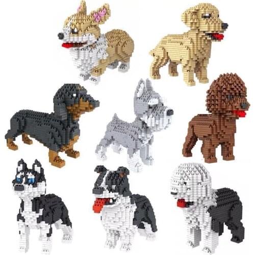 Pets Animals Cute Cartoon Dogs Model Building Bricks Toys Poodle Sets Cutein Mini Micro Blocks Gifts 6618 Series