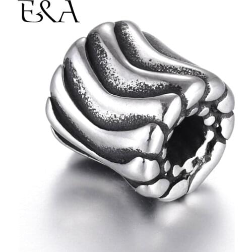Stainless Steel European Beads Ripple Cylinder 4mm Hole Bracelet Charms Components for Jewelry Making DIY Supplies