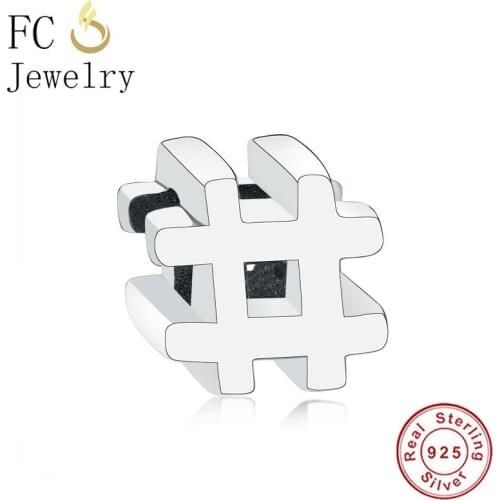 FC Jewelry Fit Original Brand Charm Bracelet 925 Sterling Silver Number Sign # Logo Lable Symbol Spacer Beads Berloque