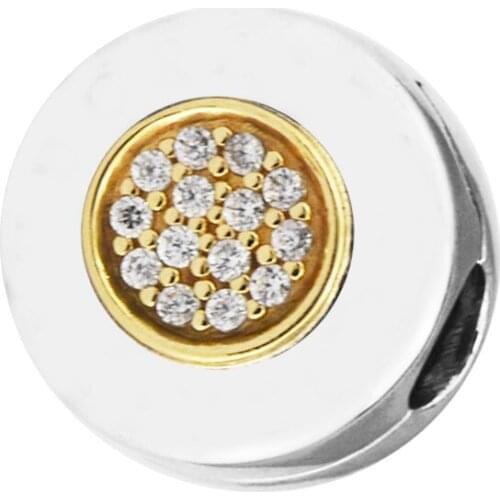 Signature Clip Beads for Jewelry Making Clear CZ Pave Stones Charm Beads for Women Bracelets DIY Silver 925 Jewelry Golden Shine