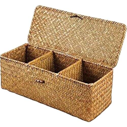 Toilet Paper Basket- 3 Plaid Rattan Toilet Bathroom Storage Organizer Basket- Jewelry Cosmetic Storage Basket