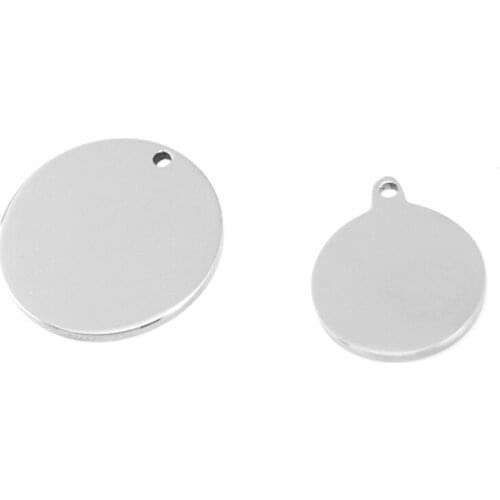 15/20mm Round Disc Stainless Steel Charms 1.5mm Loop Pendants for DIY Necklace Both Sides Mirror Polish Wholesale 10pcs