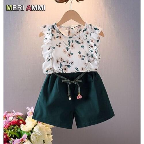 MERI AMMI For 1-7 Year Baby Girl 2 pcs Clothing Set Infant Toddler Kids Girl Summer Outfit Floral Tee +Shorts Outwear
