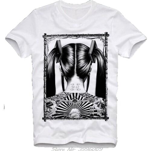 Fashion Black Cotton T-Shirt Geisha Japan Japanese Manga Anime Geiko Sexy Yakuza Gangster Custom Tee Shirts Streetwear